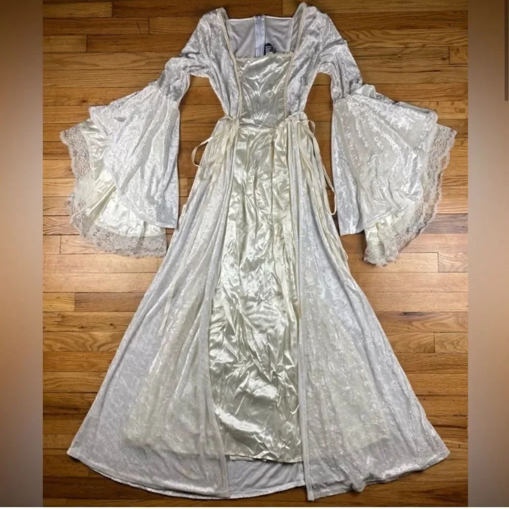 Lip Service 2001 White Velvet Satin Medieval Renaissance Fairy Bell Lace Sleeves - Picture 2 of 14
